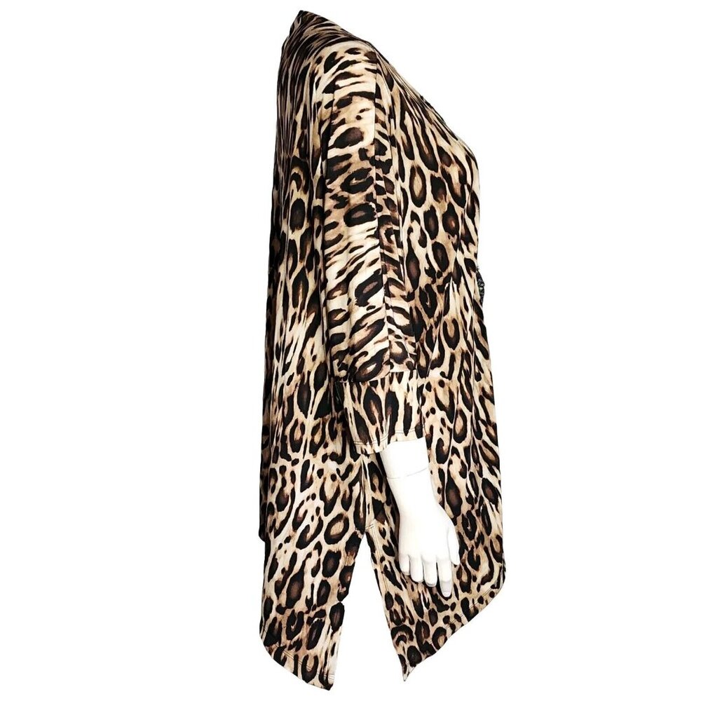 CHICOS Brown Black Animal Print Lace Front Top‎ Size 2 Womens Size L Large/12 - Picture 2 of 7